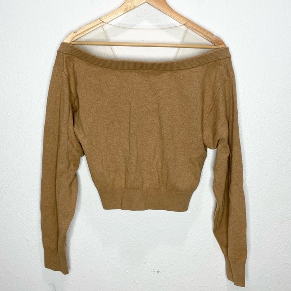 Alexander Wang Cropped Drape Neck Sweater In Tan Large - Picture 9 of 10